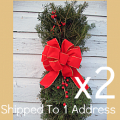 Vertical Door Swags - Gold Edge Poof Bow - PAIR